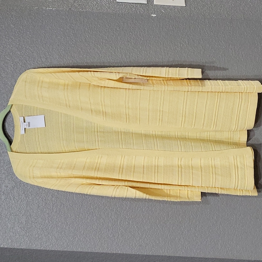 Madison Grey long Cardigan ribbed textured open front plus size 1X Yellow New